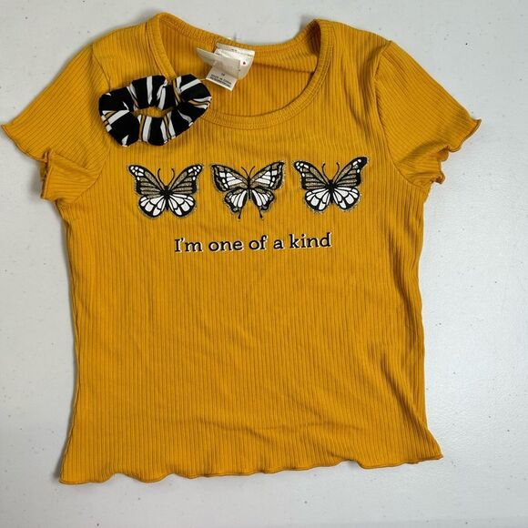 NWT Jenna & Jessie 2Pc Yellow Butterfly Top and Black Striped Shorts Set Size 10 - Picture 5 of 11